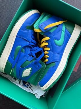 Nike Blue and Green High-Top Sneakers with Yellow Soles